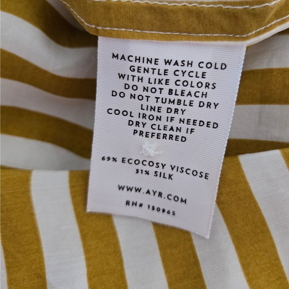 AYR Womens S The Deep End Button Down Shirt Yellow Stripe Silk Blend Oversized - Picture 4 of 10